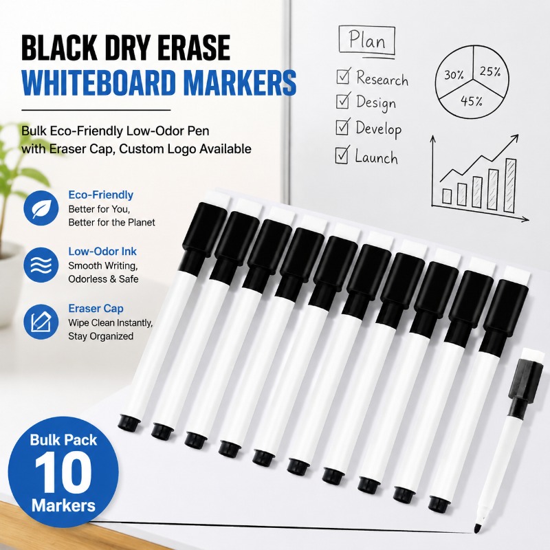 Whiteboard Marker Set - Marqueur effaçable noir pour tableau blanc,